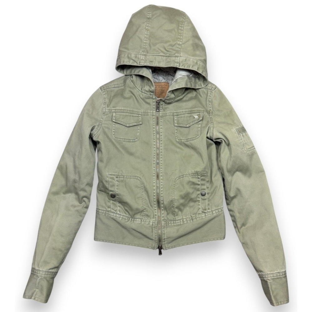 Vintage Y2K Abercrombie Fitch Jacket Women S Green Hooded‎ Full Zip Cotton Lined